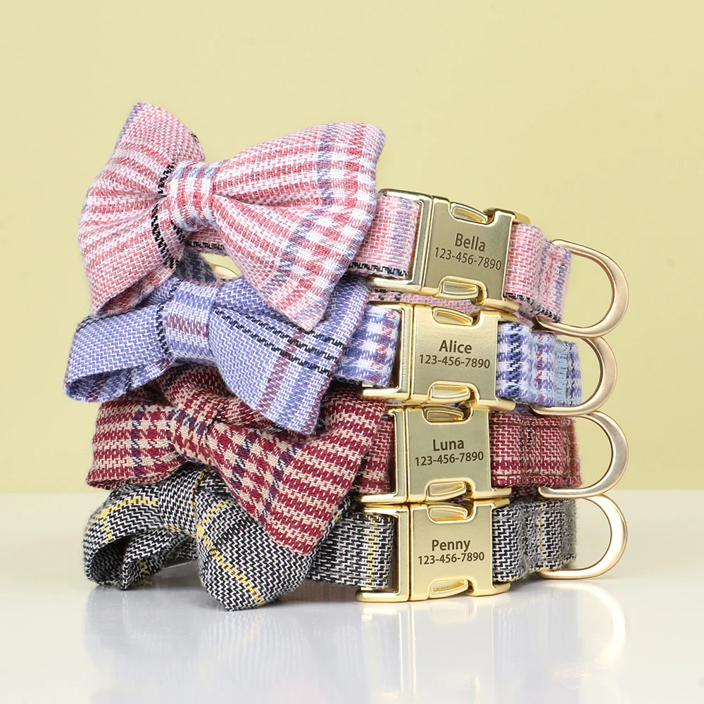 Personalized Dog ID Collar Cute Bowtie Pet Collars Necklace Free Engraving Puppy Cat Buckle Collar 1005009568824126