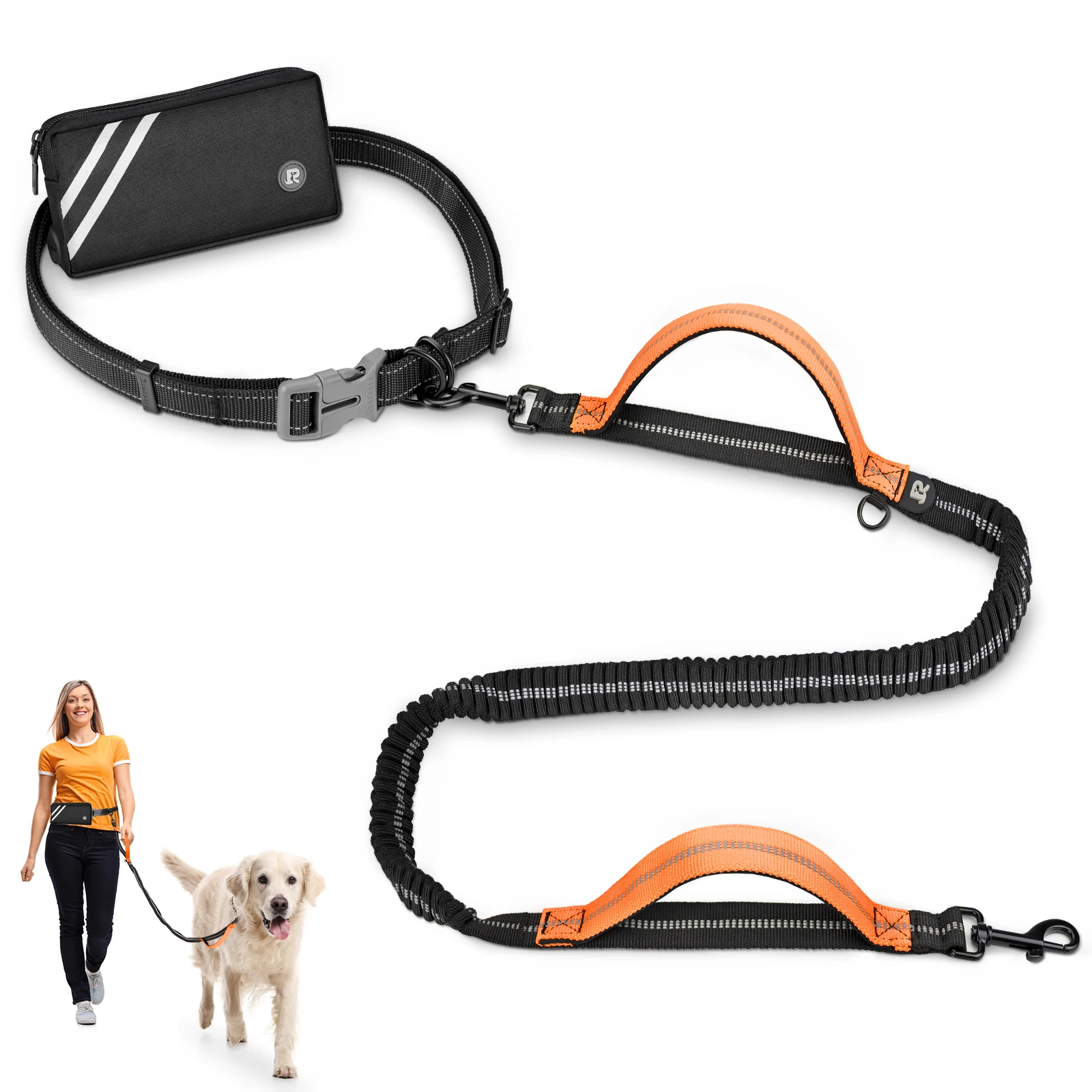 Hands Free Dog Leash with Zipper Pouch, Dual Padded Handles and Durable Bungee for Walking 1005009569317809