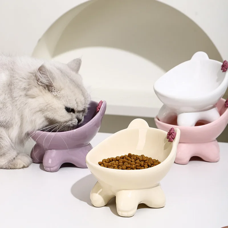 Ceramic Tilted Cat Food Bowl Elevated Cat Bowl Ergonomic Dish Anti Vomiting Raised Cat 1005009571618324