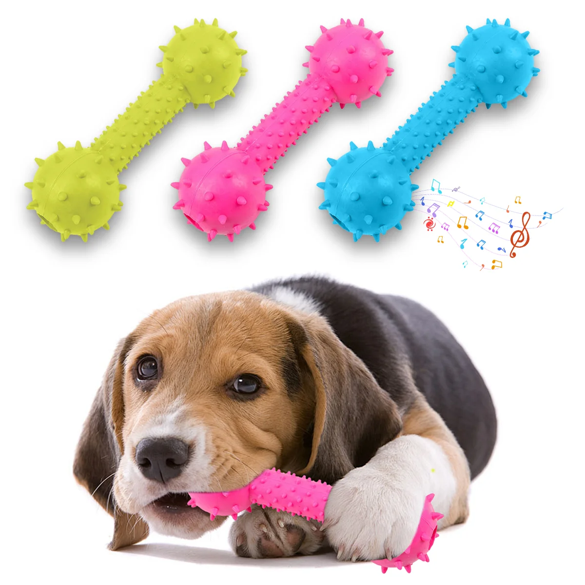 Dog Dental Chew Toys with Bell, Natural Rubber Teething Bone for Small Medium Dogs (1PC) 1005009571745521