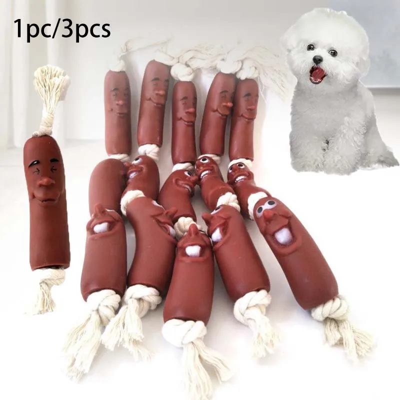 Dog Teeth Cleaning Toy Durable Cotton Rope Dog Chew Toy Simulated Sausage Bite-Resistant Puppy (3pcs) 1005009576870214