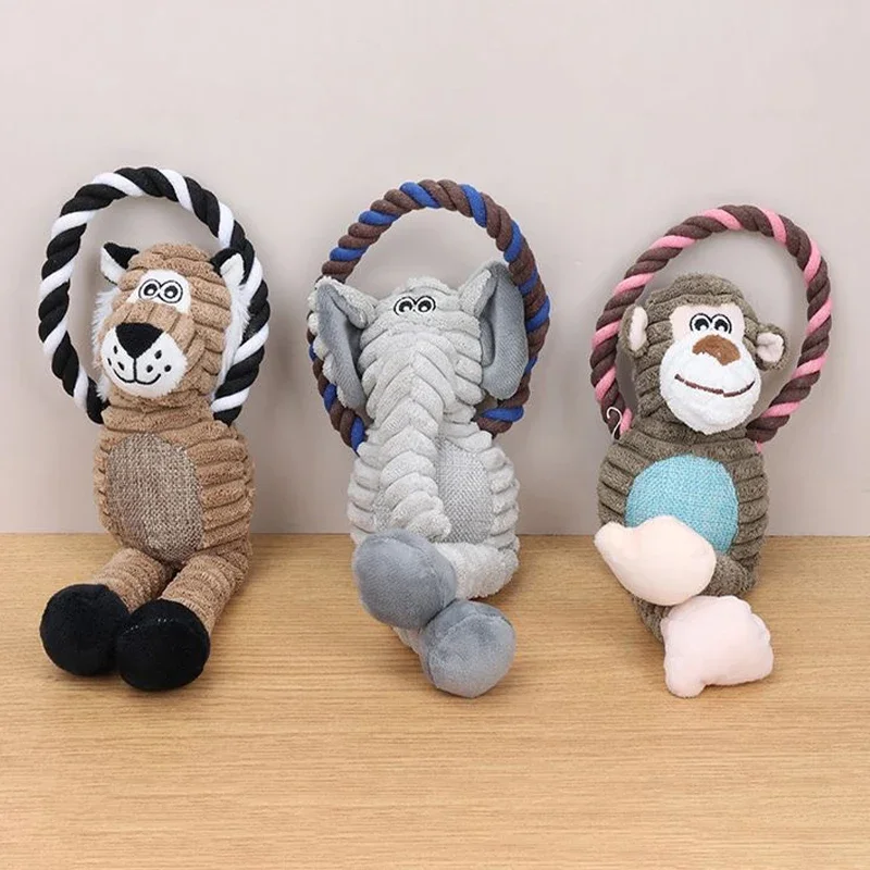 Dog Plush Toy Pet Squeaky Animals Stuffed Toy Bite-Resistant Teeth Cleaning Chew Toy Interactive 1005009578263507