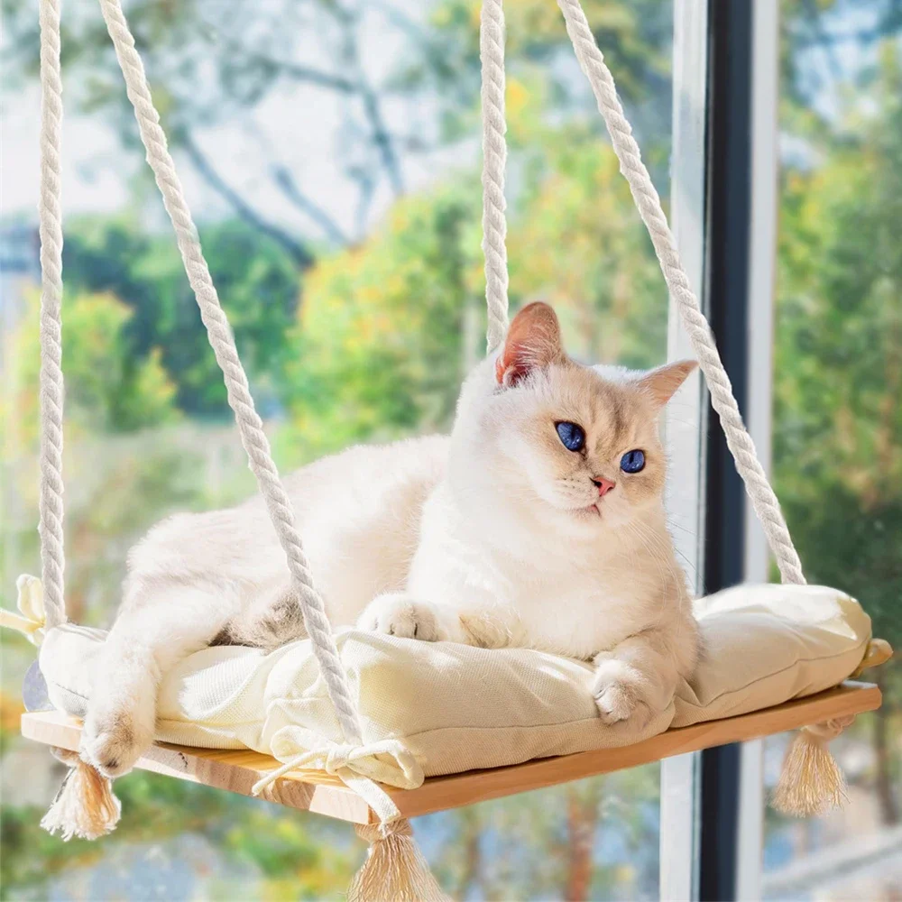 Cat Window Perch Solid Wood Hammock Bed 4 Heavy Duty Suction Cups Winter Plush Cushion Indoor Pet 1005009578908874