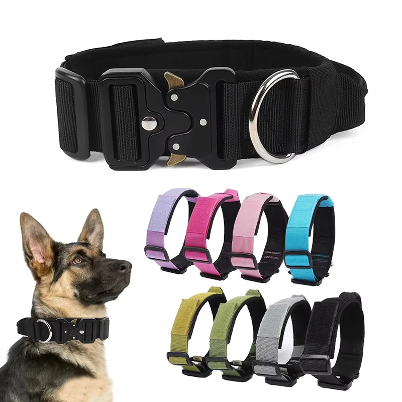 Adjustable Tactical Dog Collar with Metal Buckle Outdoor Walking Training Durable Nylon Collars for 1005009581285102