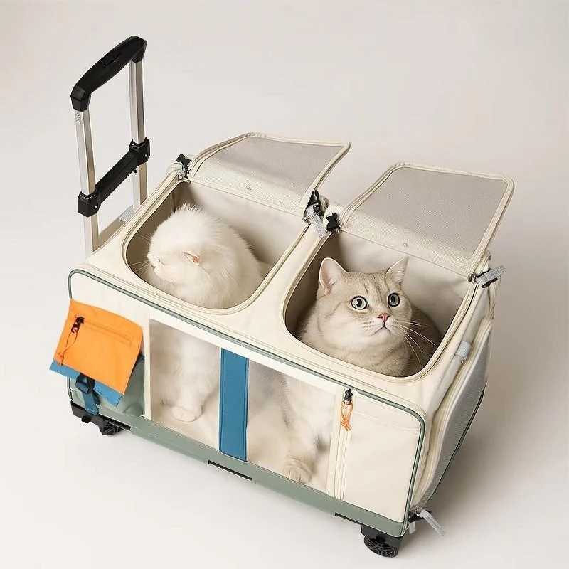Extra Large Cat Carrier with Wheels, Foldable Pet Stroller for 2 Cats 1005009587051300
