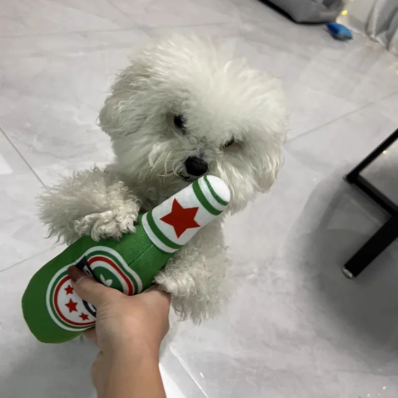 Funny Plush Dog Toys Beer Bottle Shaped Small Large Dogs Squeak Sound Clean Teeth Chew Toy Pets 1005009587114143