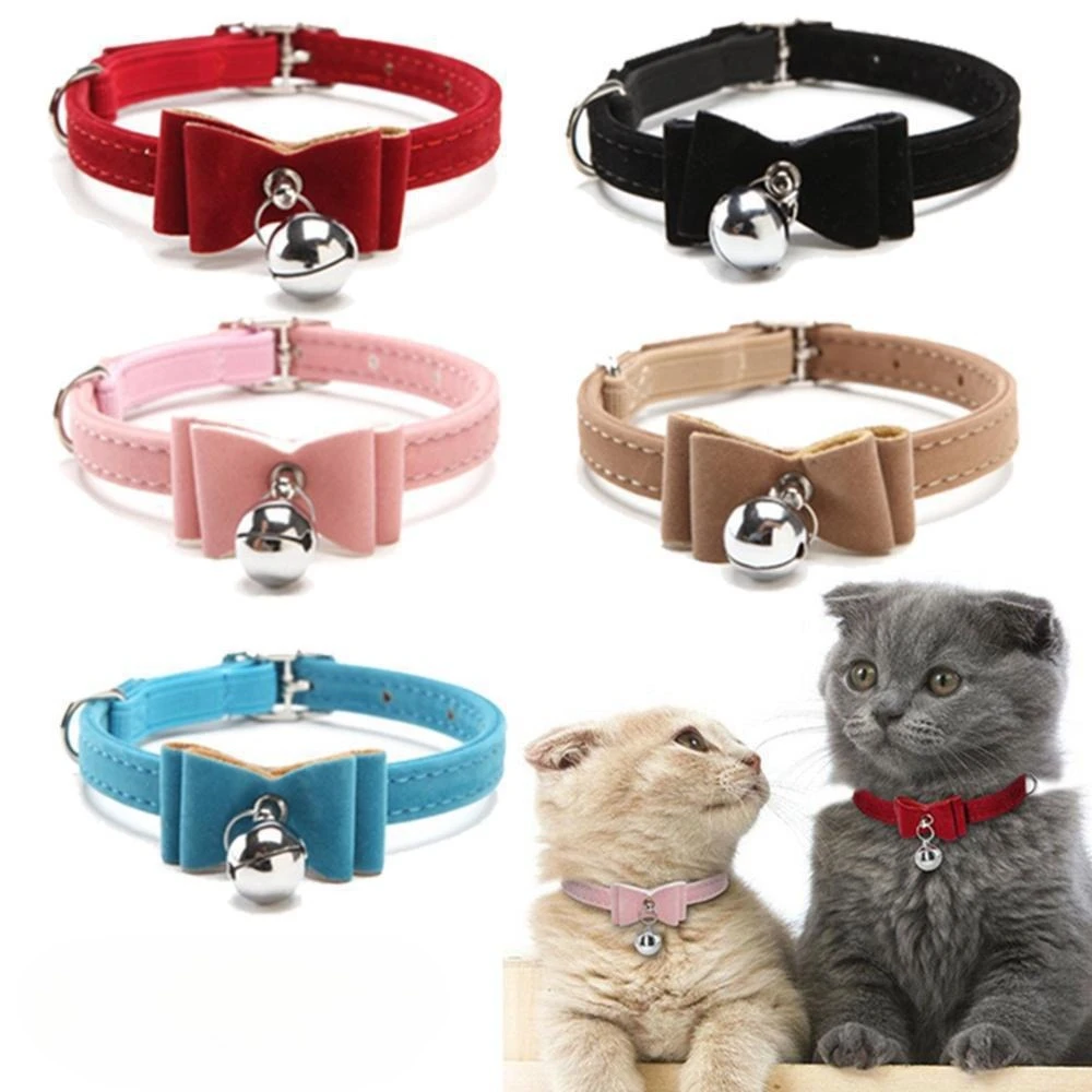 Pet Collar Cute Kitten Velvet Bow Tie Safety Elastic Adjustable Bowtie Bell Cat Dog Safety Buckle 1005009593383907