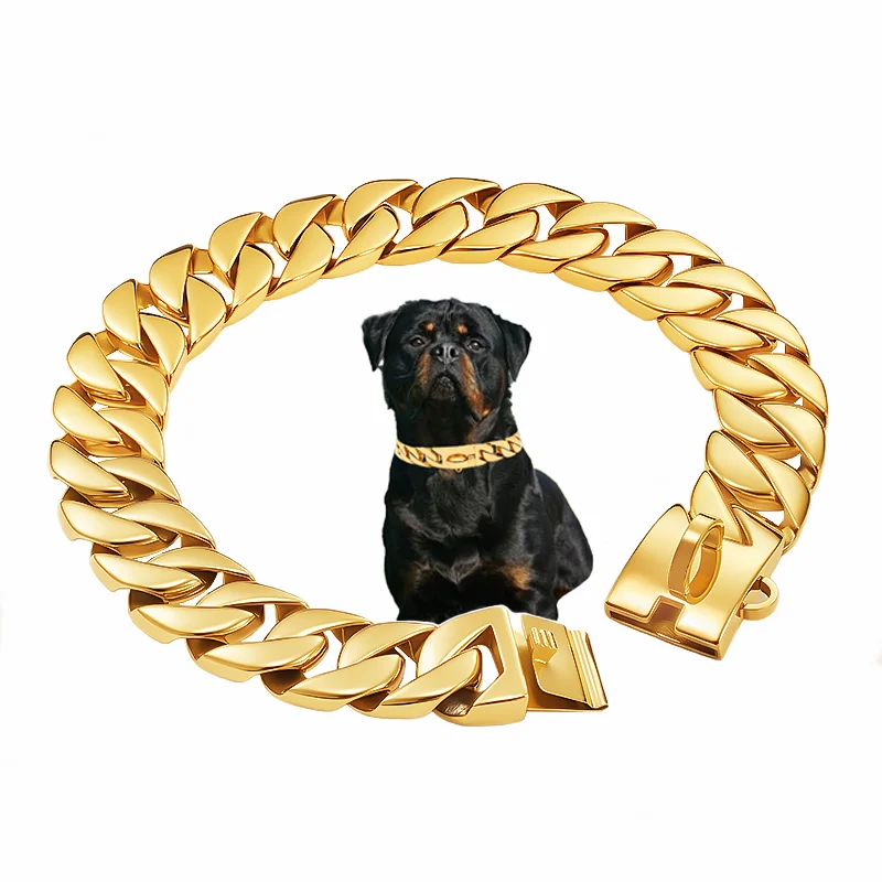Gold Large Dog Collar 32mm Stainless Steel Metal Pet Choker for Labrador Rottweiler Cane Corso 1005009602663467