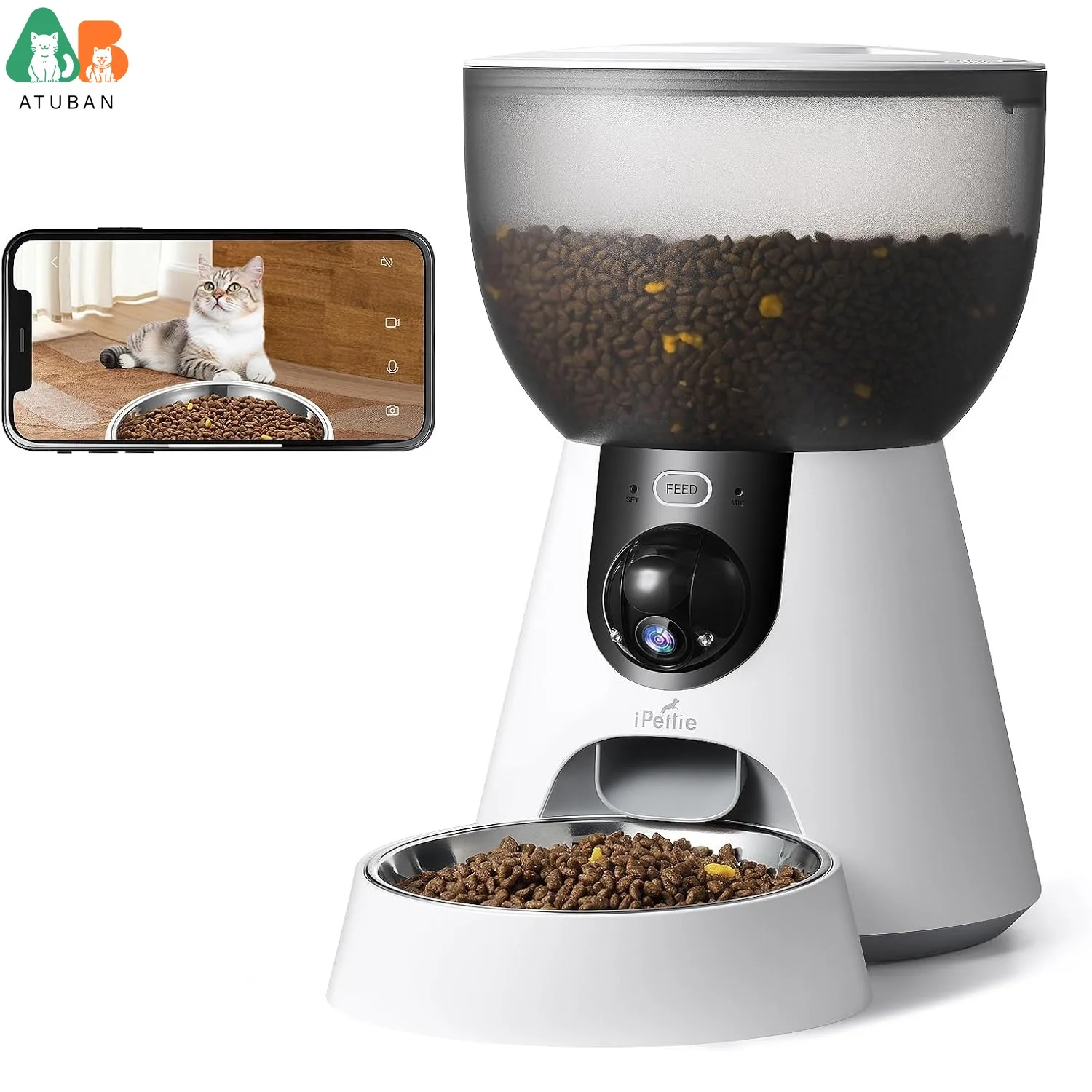 ATUBAN Automatic Cat Feeder with Camera, 5G WiFi Pet Feeder, HD Video with Night Vision 1005009603182222