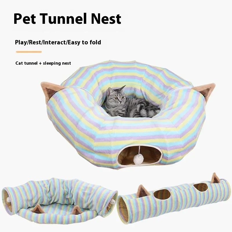 Interactive Cave Toy Multi Function Detachable Foldable Cat Banana Tunnel Bed with Cushion Mat for 1005009606464873