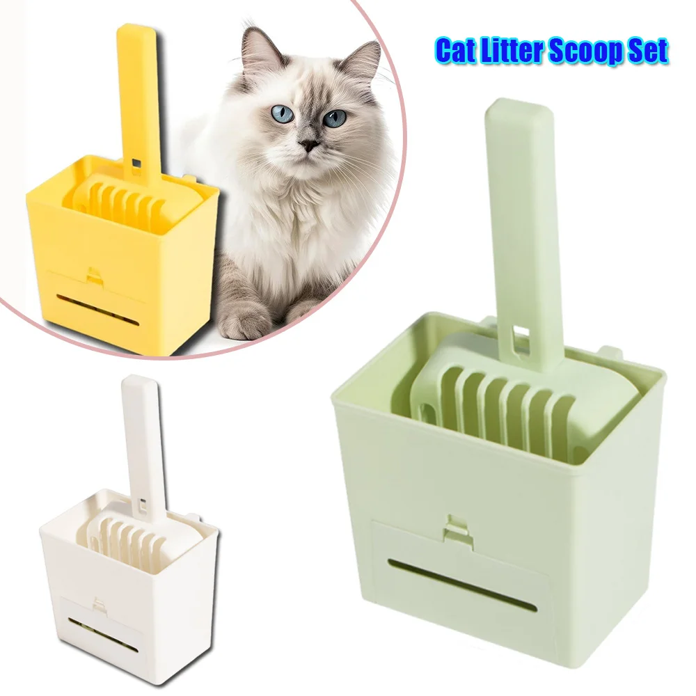 Plastic Self Cleaning Cat Litter Scoop Set with Base Durable Litter Box Shovel for Cats Kitten (1Set) 1005009614608961