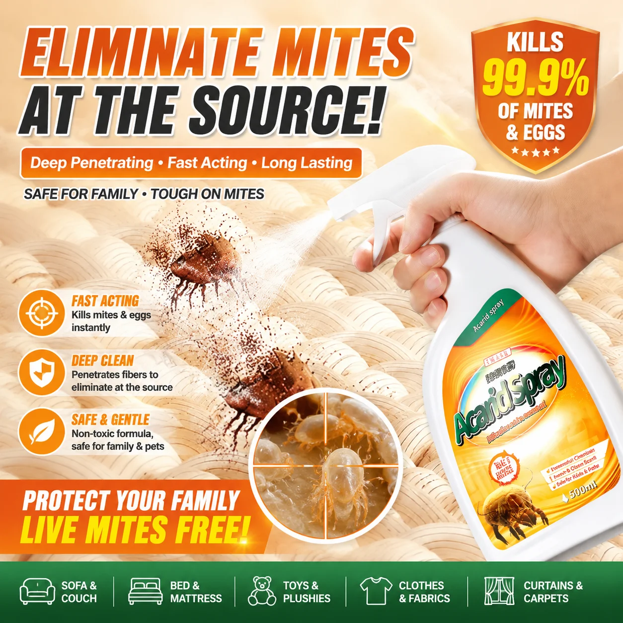 Mite removing spray for household bed sterilization, mites removing artifact 1005009623899037
