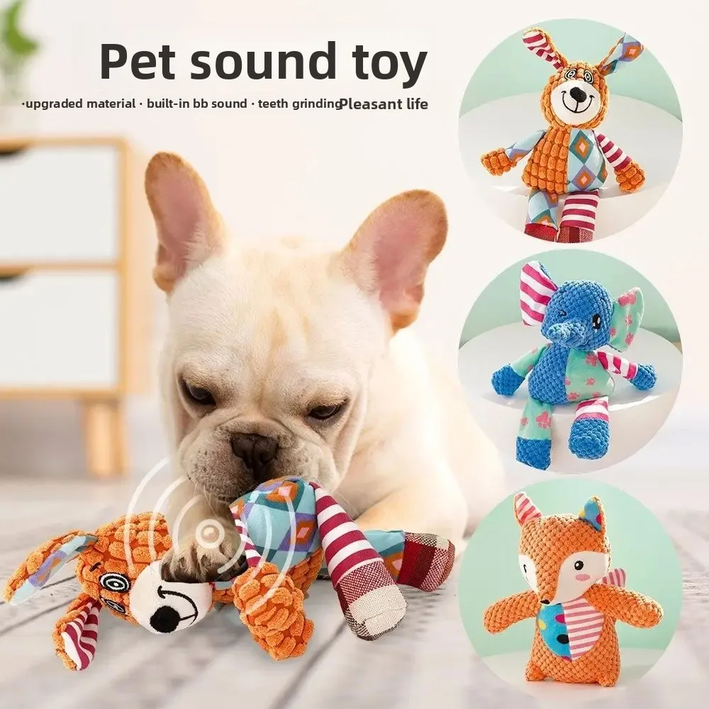Interactive Squeaky Dog Chewing Toy Pet Dog Plush Toy Cute Fox Elephant Bite Resistant Dog Teeth 1005009632428474