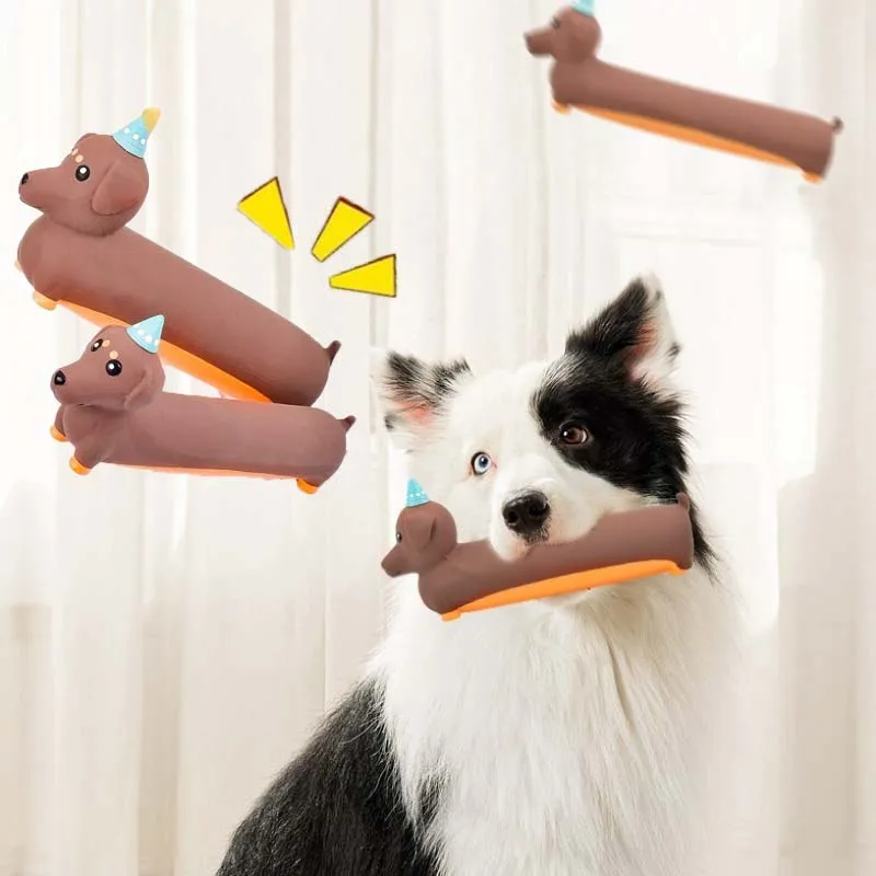 Dog Chewing Toy Simulated Dachshund Squeaky Bite Resistant Puppy Toy Training Silicone Teeth 1005009637634744