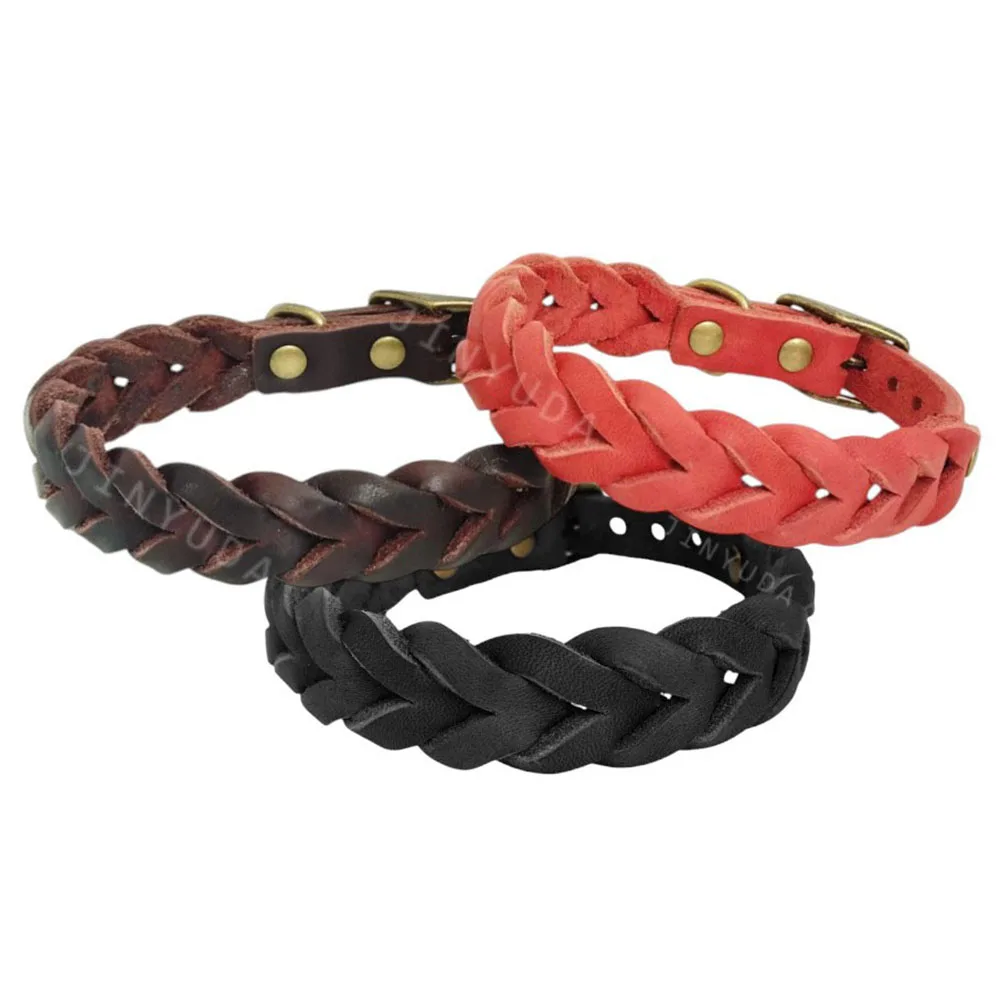 Top Layer Cowhide Dog Collars Luxury Genuine Leather Bradied Dog Collar Durable Adjustable Pet 1005009639487064