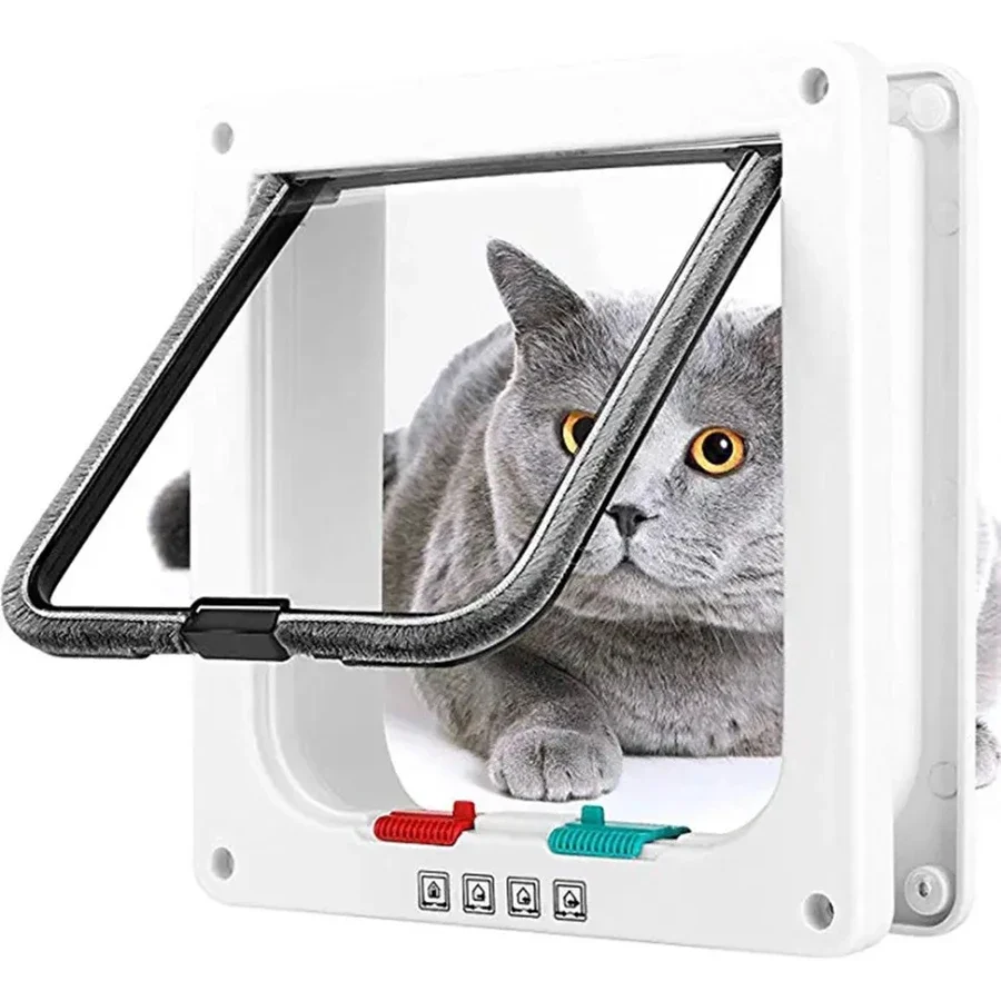 Cat Flap Door with 4 Way Security Lock ABS Plastic Gate Puppy Kitten Safety In/out Dog Cat Flap 1005009657060746