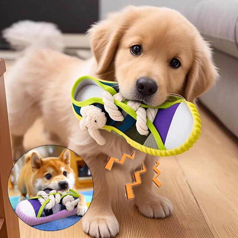 Dog Squeak Toy Teeth Grinding Bite Resistant Slippers Shape Puppy Chew Toy with Cotton Rope Pet 1005009657207204