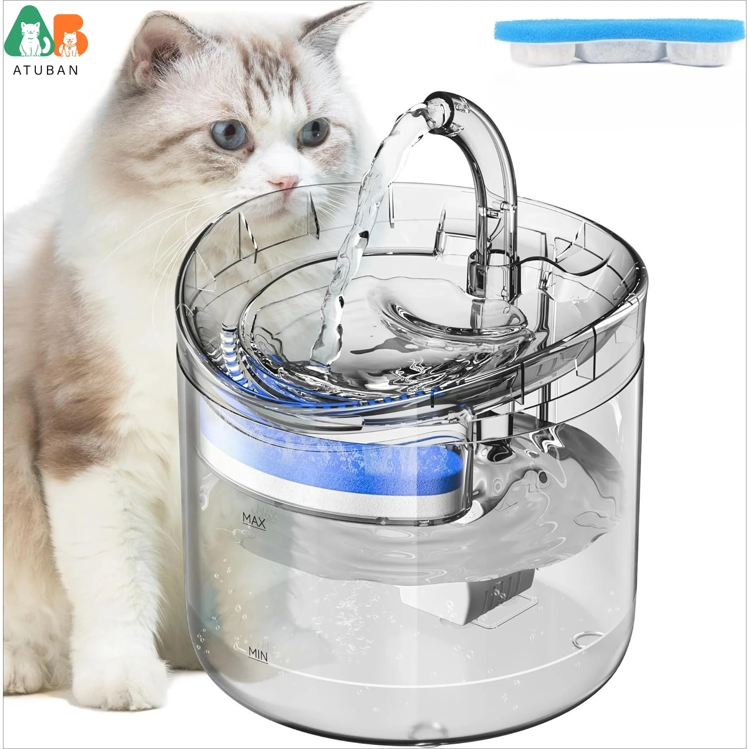 ATUBAN Cat Water Fountain Animal Water Dispenser 61OZ/1.8L Automatic Pet Drinking Fountain Clear 1005009659076878