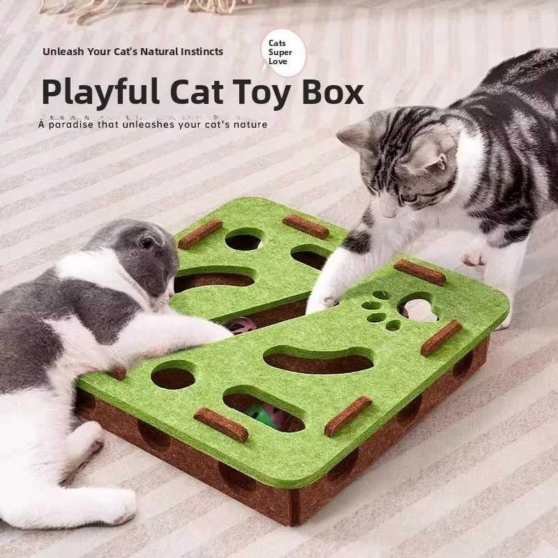 Cat Puzzle Toy Felt Puzzle Box Cat Exercise Toy With Ball Indoor Sports Entertainment Hunting Cat 1005009659236961
