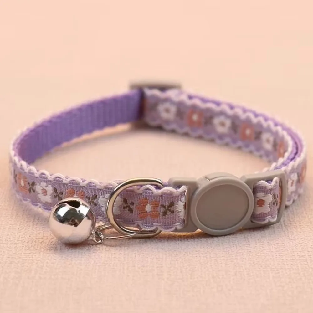 Fashion Floral Embroidered Cat Collars Adjustable Durable Pet Collars Cute Lace Collar With Bell 1005009663007297