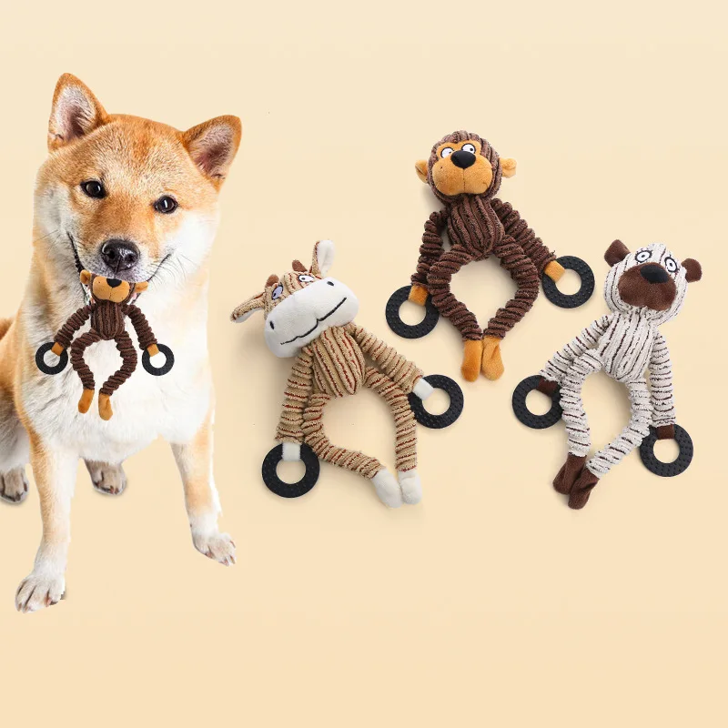 Squeaky Puppy Toys Plush Teeth Cleaning Chew Toy Calf Bear Monkey Shape Doll Dog Training 1005009672984987