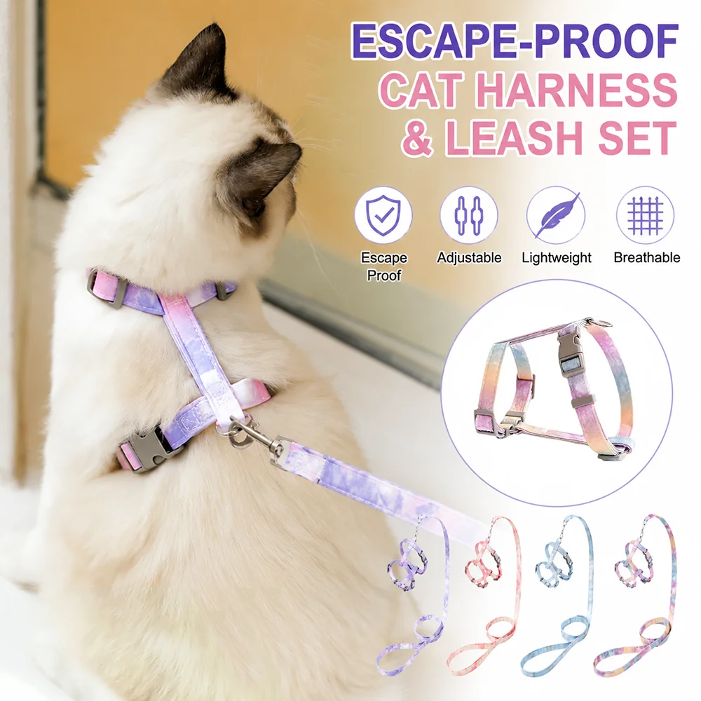 Escape-Proof Cat Harness with Leash Set -Soft H Type Kitten Walking Vest for Small Cats Adjustable 1005009675363395