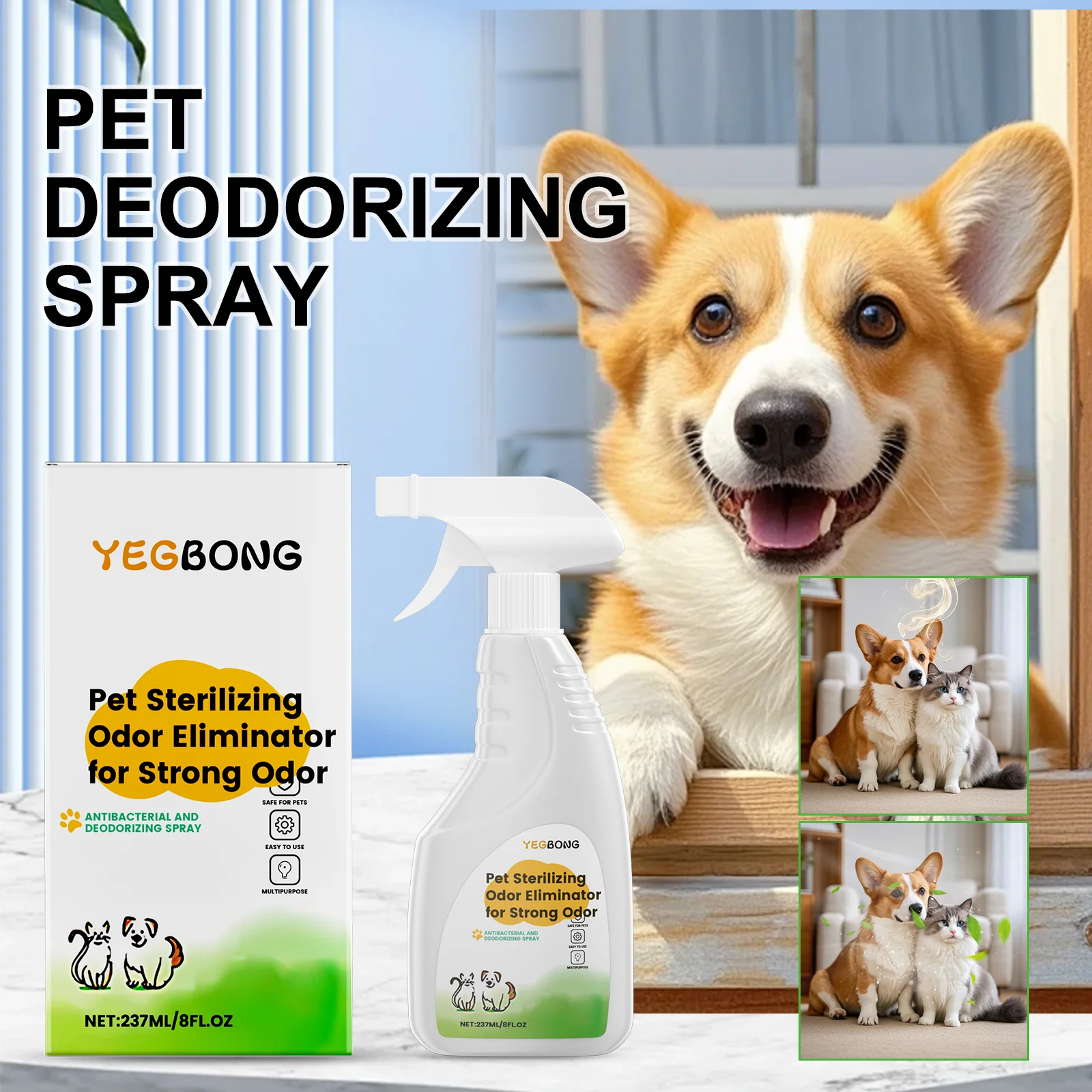 Pet Odor Eliminator Spray for Cat Dog Urine Accidents on Carpet Furniture Natural Deodorizing Mist 1005009680730093