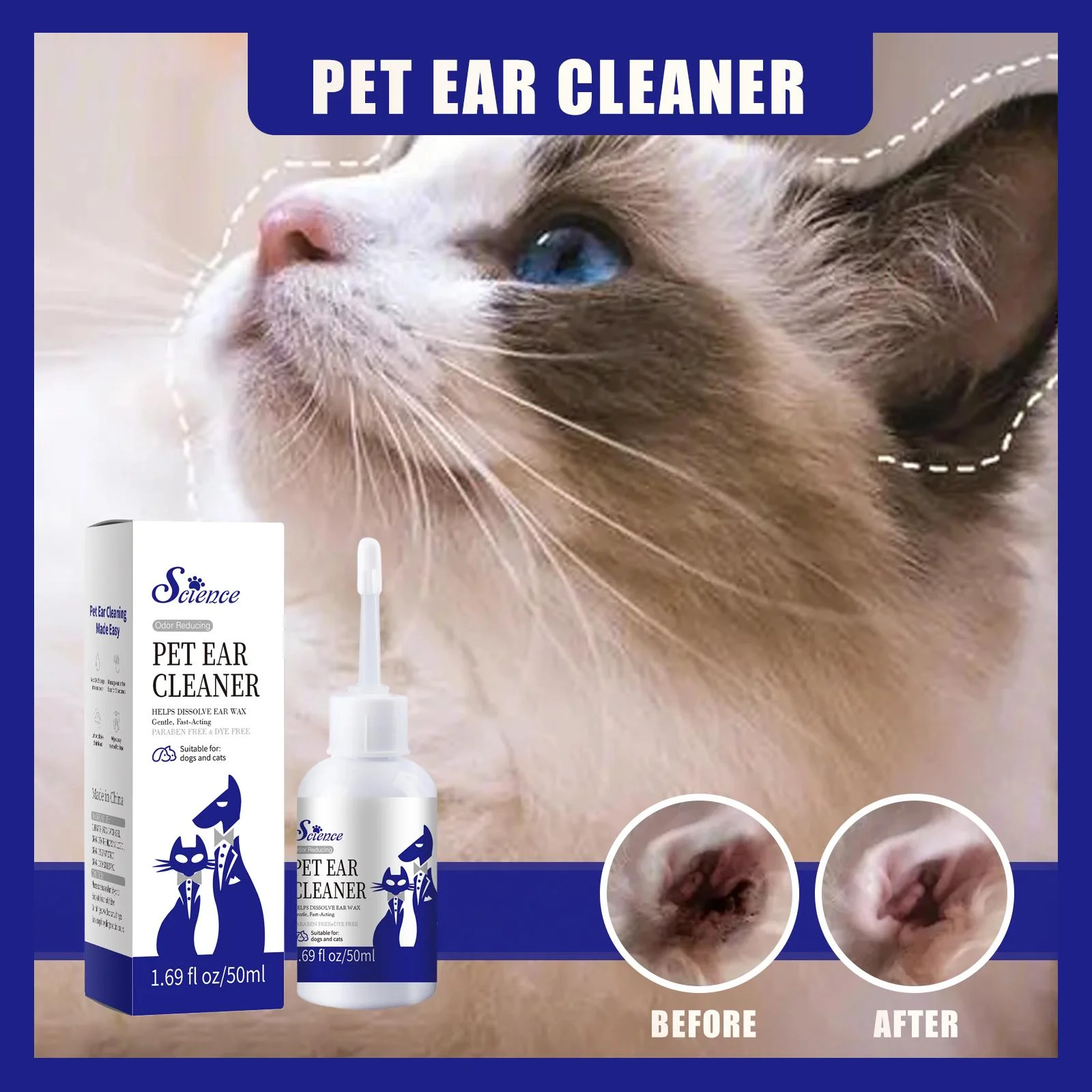 50 ML Pet Ear Drops Gentle Cleaning Ear Mites And Earwax In Cats & Dogs Inhibiting Ear Bacteria 1005009681253997