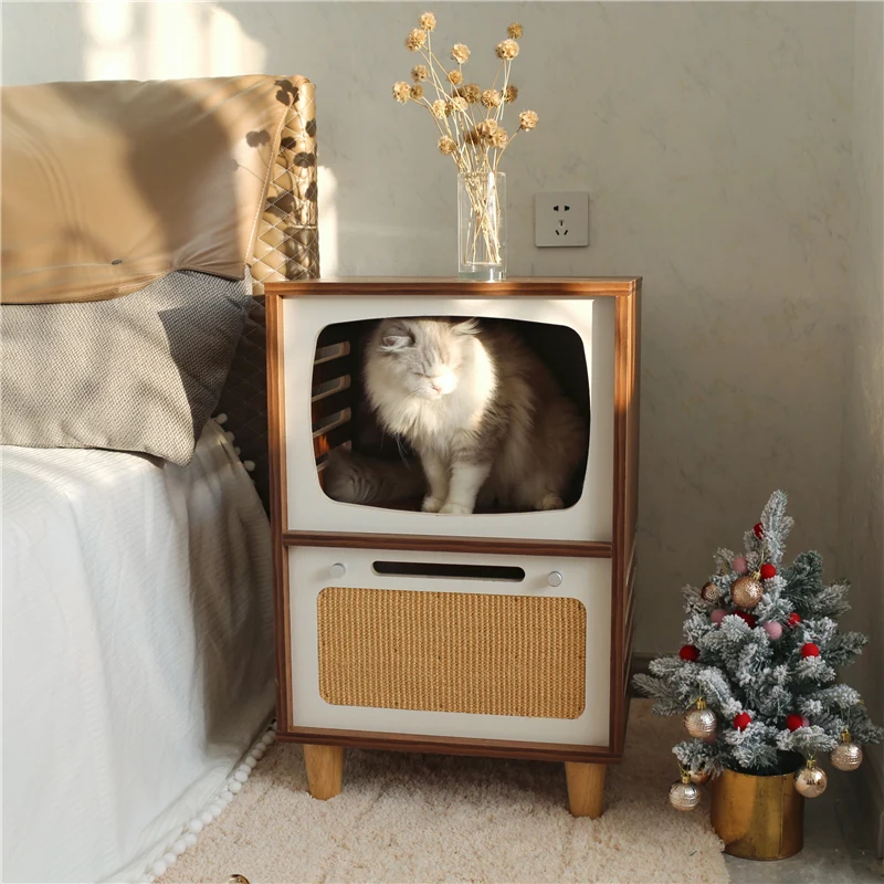 Solid Wood Cat Beds Creative Cat Furniture Bed House Pet Kitten Cats Home Houses Pets Supplies 1005009685083012