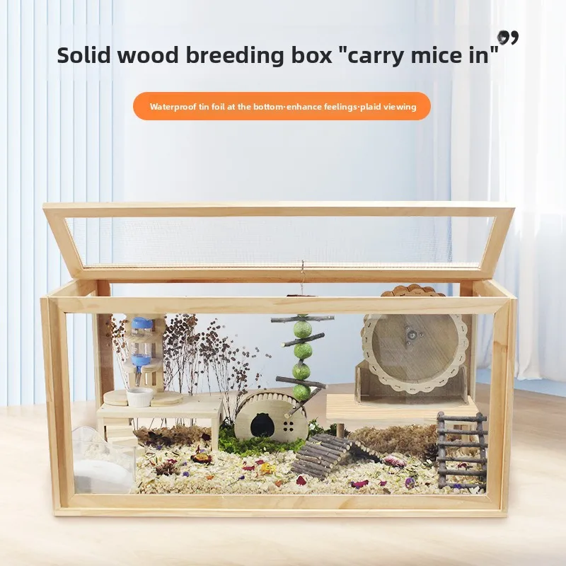 Hamster Frame Cage Solid Wood Acrylic Breathable Pet Cage Set for Golden Hamsters, Hedgehogs 1005009686267665