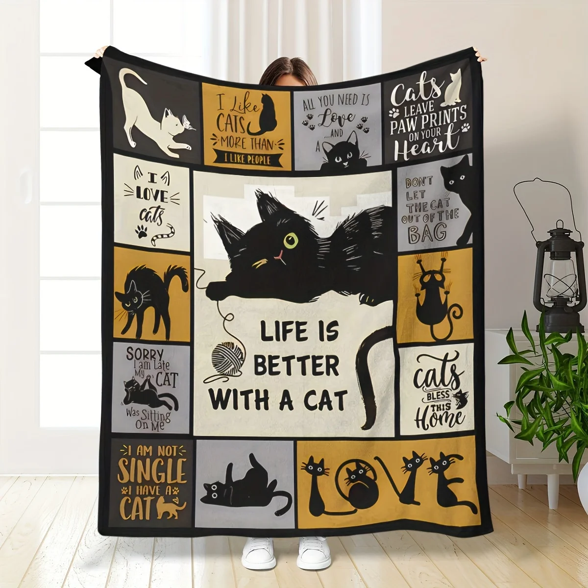 Whimsical Cat Creative Print Flannel Throw Blanket Super Soft Cozy Sofa Nap Blanket Home Blanket 1005009693263108