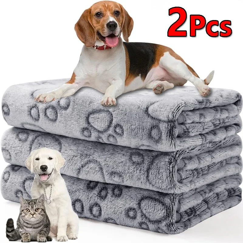2PCS Soft Fluffy High Quality Dog Blanket Flannel Dog Sleeping Blanket Paw Print Pattern Pet Mat 1005009694814399