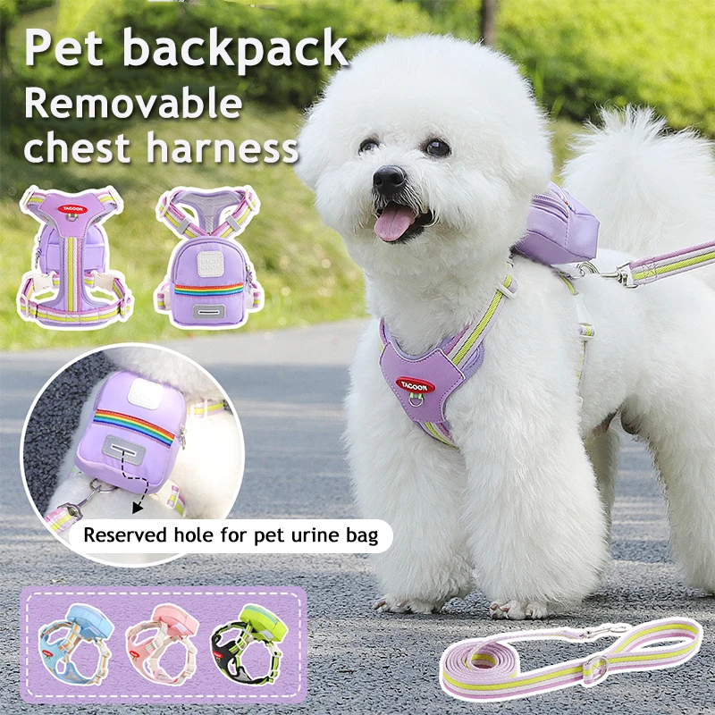 Dog Harness with Pet Backpack Chest Strap Outdoor Travel Small Medium Sized Walking Rope Pets 1005009699016895