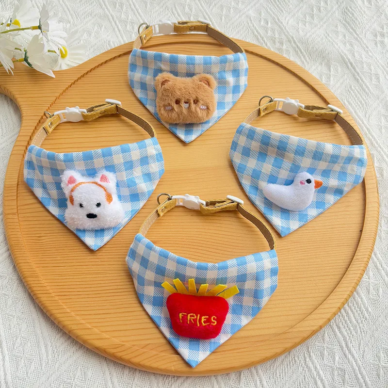 Dog Drool Bib Collar Pet Triangle Bib Cat Cartoon Bib Plaid Cute Outfit Dog Accessories for Small 1005009700924582