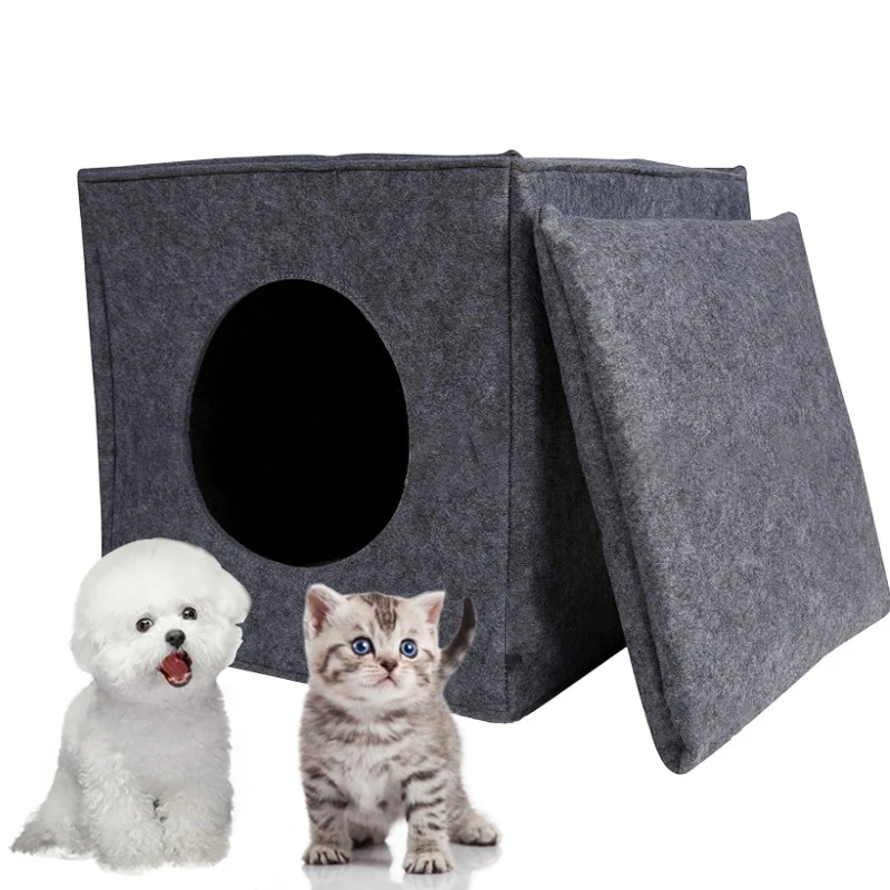 Soft Felt Cats Bed Cube House Cave Sleeping Bag Cushion Kitten Hiding Nest Cat Portable Carrier Bag 1005009702757607