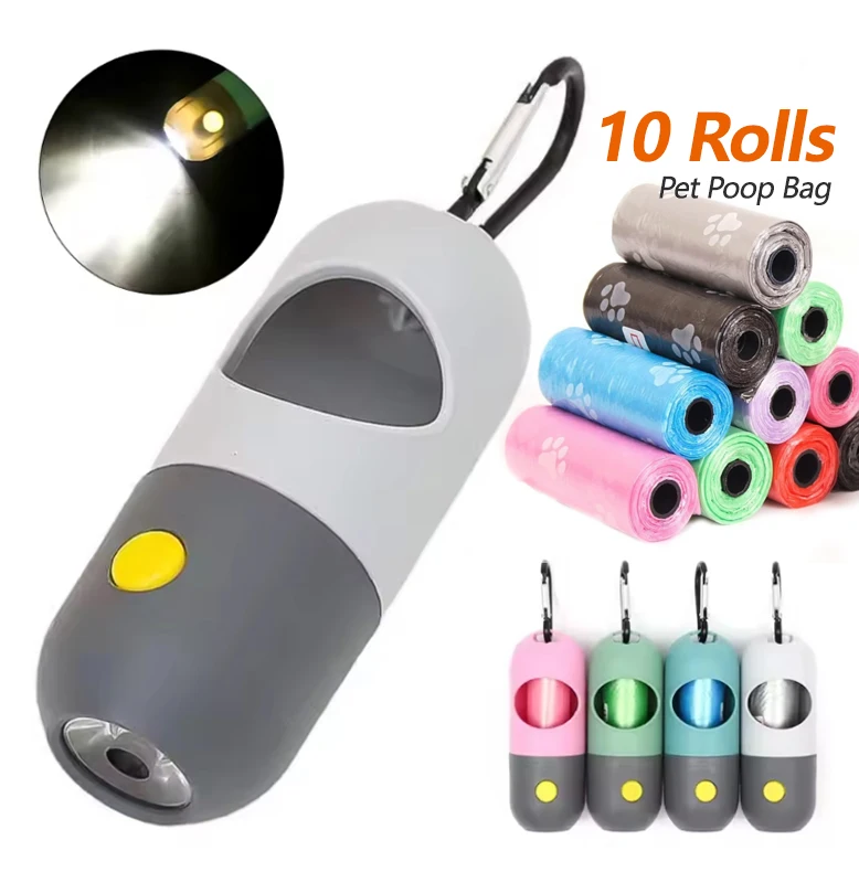 LED Lighted Dog Poop Bags Dispenser Portable with 10 Rolls Waste Bags Degradable for Outdoor Night 1005009709824872