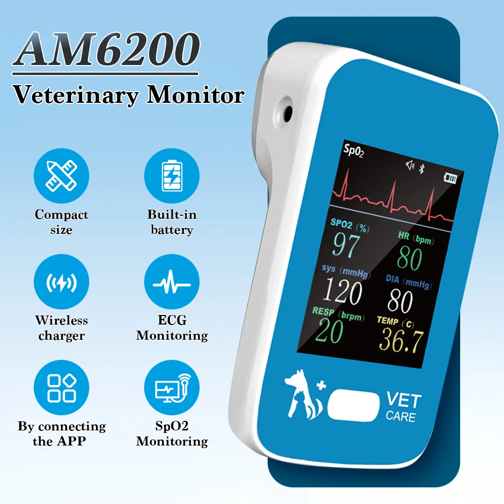 Bluetooth APP 6 in 1 Handheld Veterinary Monitor Pet Multi-Parameter Vital Signs Monitor Spo2 HR 1005009710417702
