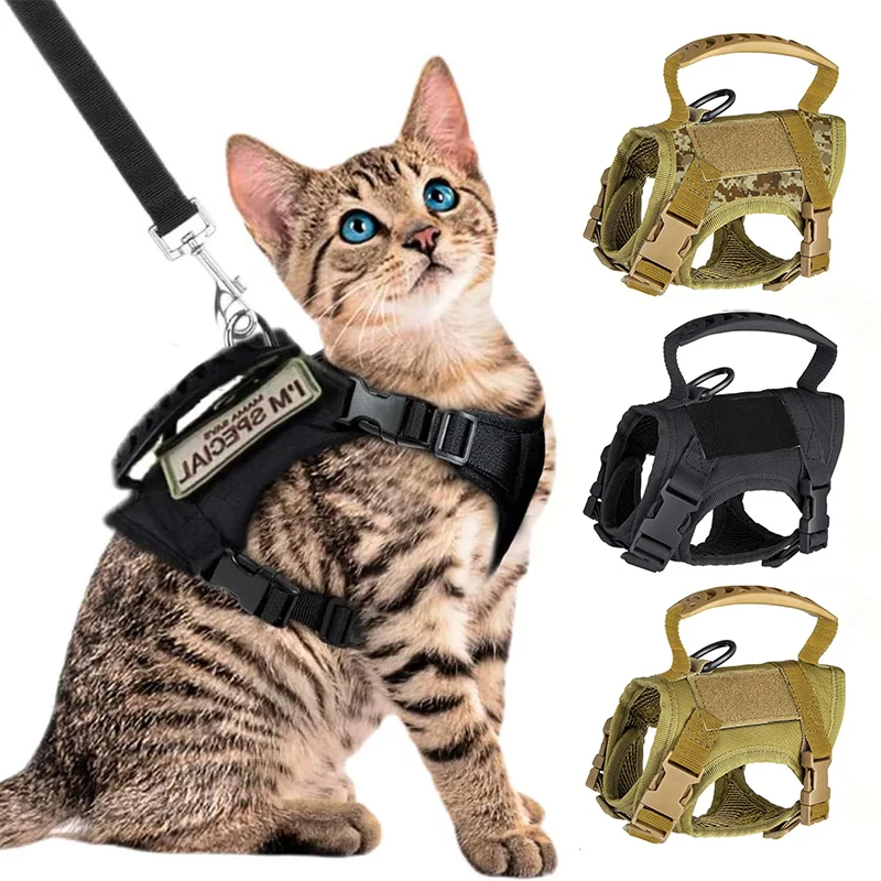 Tactical Cat Dog Harness Leash Adjustable Soft Mesh Pet Vest Cats Escape Proof Vest for Working 1005009711888392
