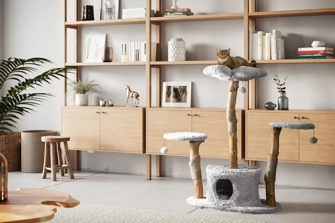 Custom Modern Cat Tree Tower for Large Cats Real Branch Luxury Wooden Cat Tree Condo 1005009715236640