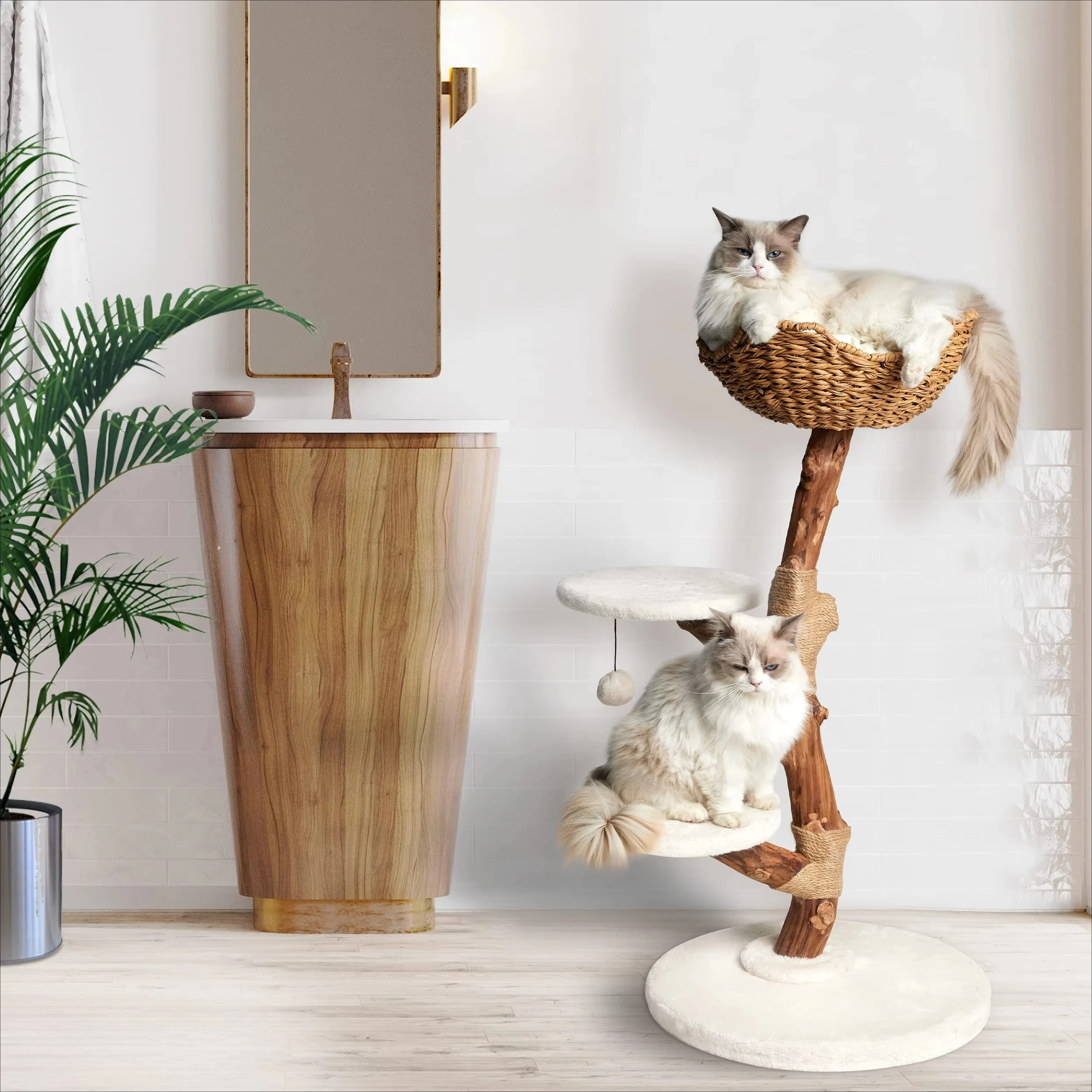 Factory New Designed Luxury Cat Tree Tower Real Branch Wood Condo Scratching Tree Floor 1005009715804481