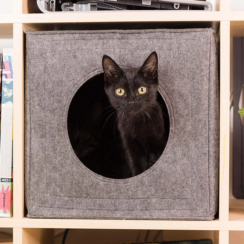 House for Indoor Cats, Cat Bed Cave for Multiple Small Cats, Scratch Resistant Peekaboo Cat Caves 1005009722090754