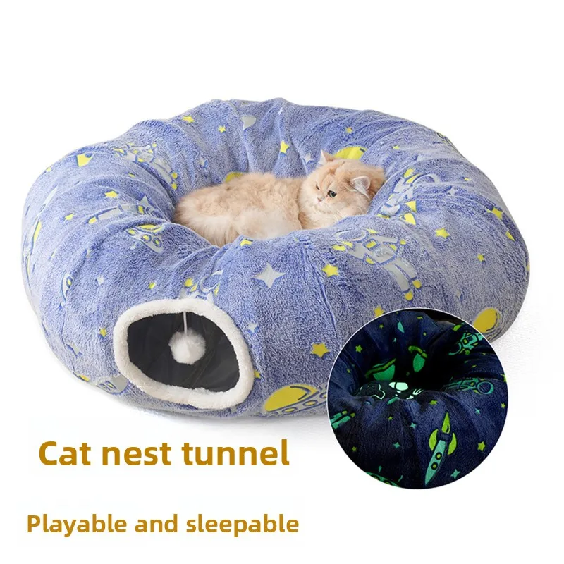 Winter Foldable Cat Tunnel with Washable Bed 4 Entry Points Peekaboo Cat Cave Multifunctional 1005009723195367