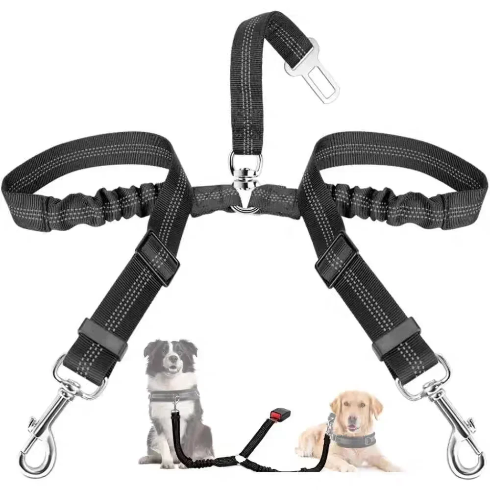 Dog Seat Belt, Double Dog Seatbelt Adjustable Vehicle Safety Leash with Elastic Bungee Buffer 1005009723656603