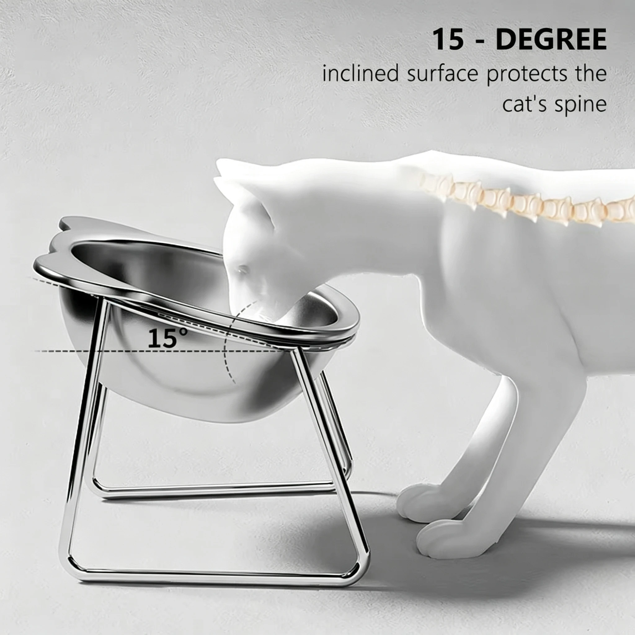 304 Stainless Steel Raised Cat Bowl with 15° Elevated Design Tilted Neck Guard Healthy Feeding 1005009734142391
