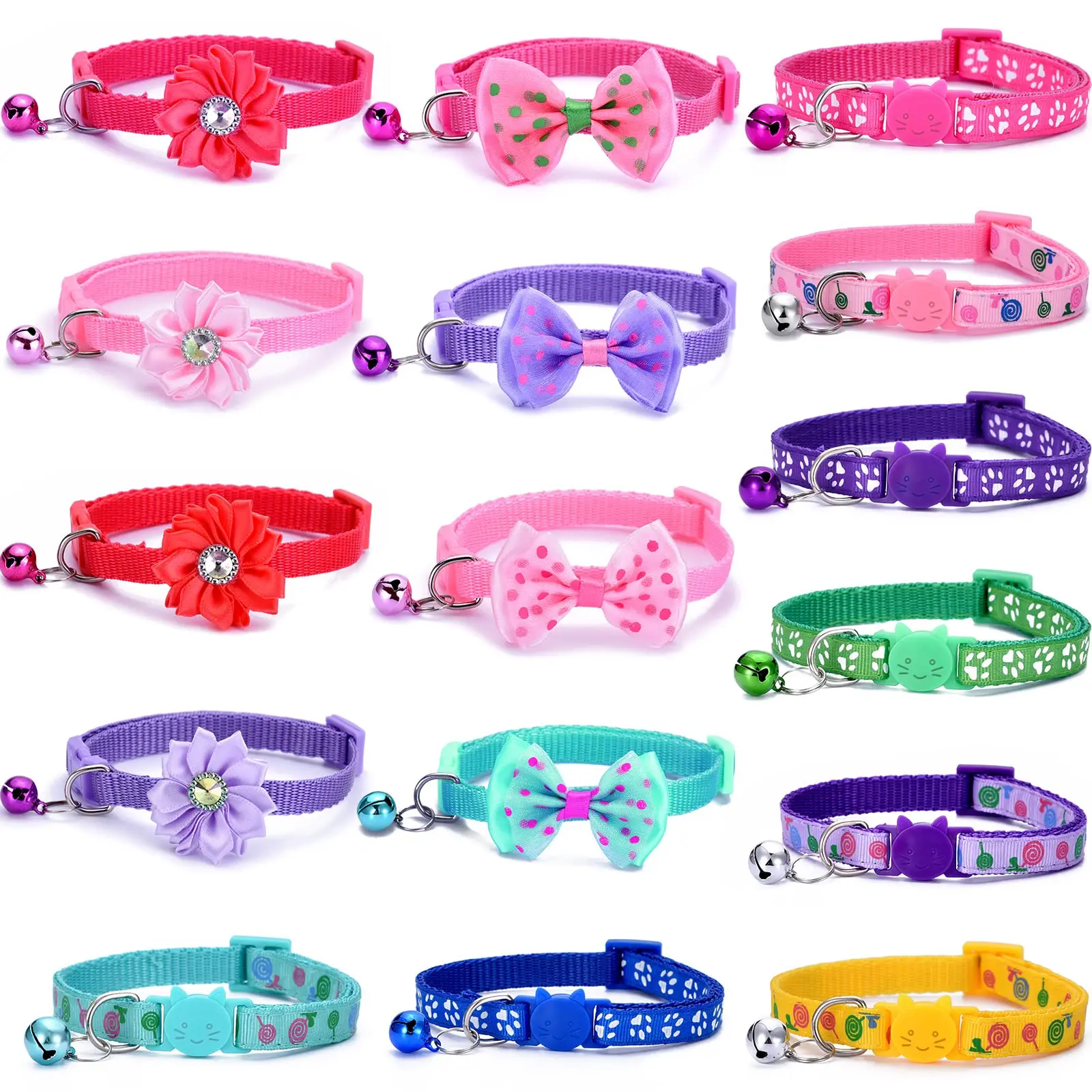 16 PCS Cute Cat Collars and Bells-Separate Collars for Girls and Kittens, Bow Design-Kitten Supplies 1005009750003519