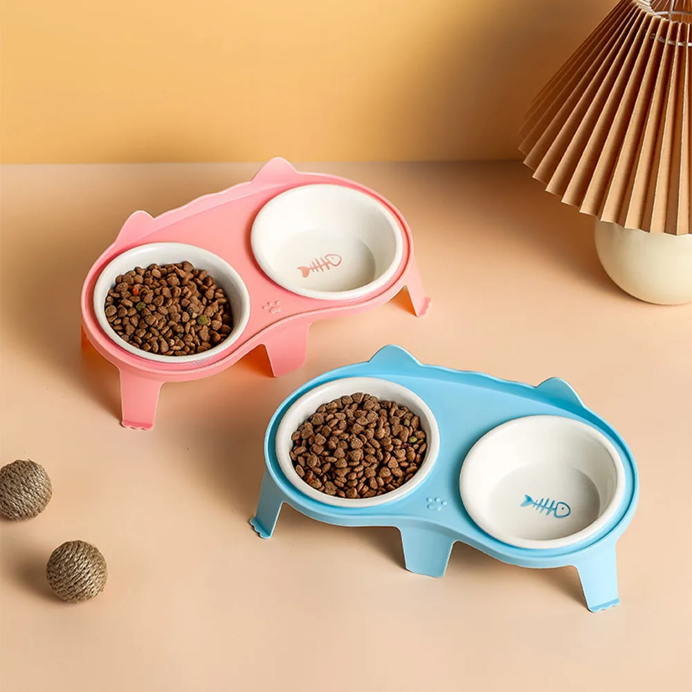Ceramic Cat Bowl Double Bowl, Elevated Slanted Pet Food Water Bowls 1005009758507465
