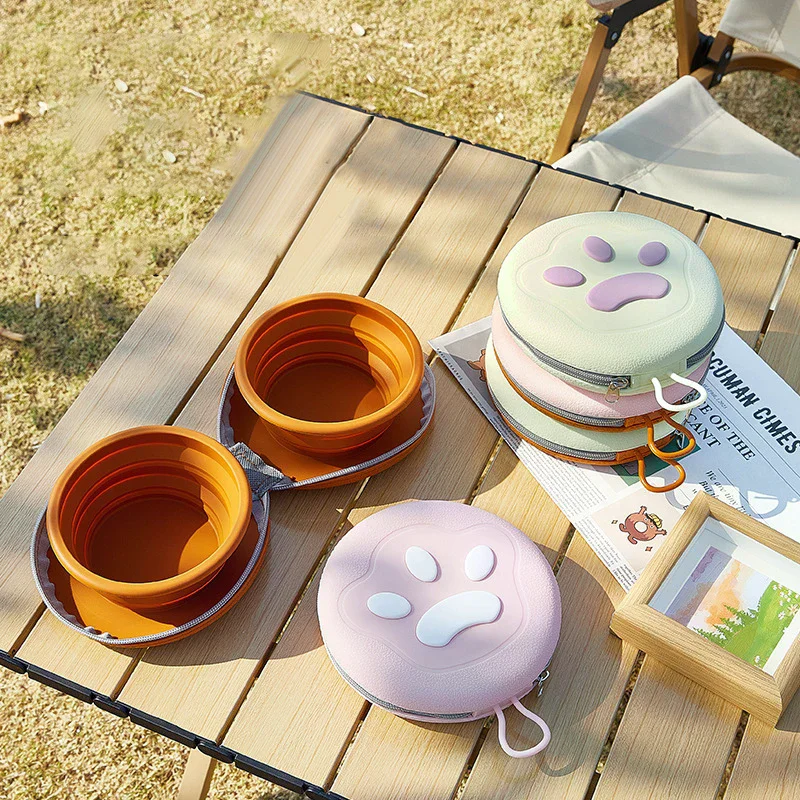 Foldable Silicone Dog Bowl Portable Travel Pet Feeding Double Bowl Easy to Clean for Outdoor (2 in 1) 1005009768045803