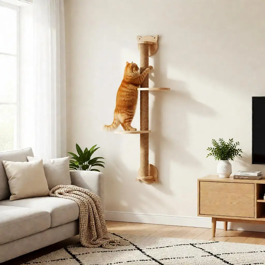 Cat Tree with Scratching Posts 2 Perches Platforms Wall Mounted Sisal Scratcher Hammock for Cats 1005009776685649