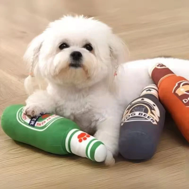 Plush Dog Toys Beer Bottle Shaped Small Large Dogs Bite-Resistant Clean Teeth Chew Toy Pets Squeaky 1005009784611986
