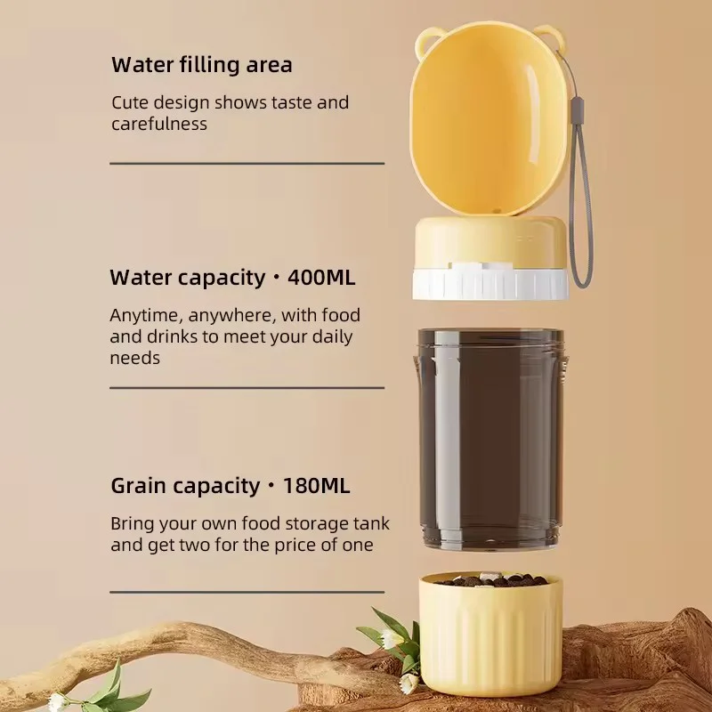 2-in-1 Leakproof Pet Bottle: 400ml Water + 180ml Food 1005009794090607